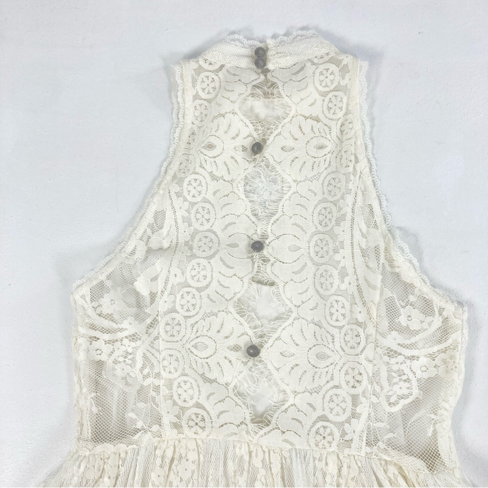 Free People Verushka High Neck Button Back Lace dress Size 4 Ivory Women’s - Picture 6 of 14